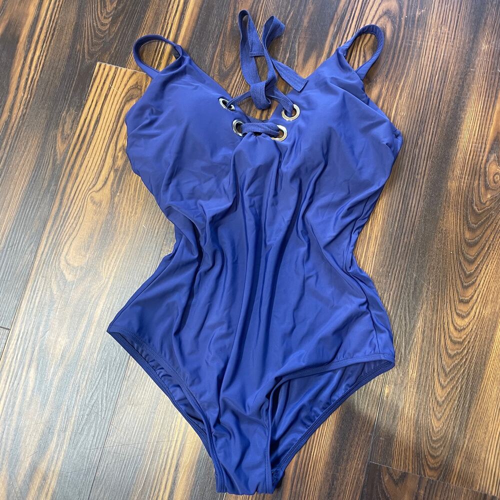 NWT Eloquii One Piece Swimsuit Built In Underwire Bra Lace Up Front Size 14